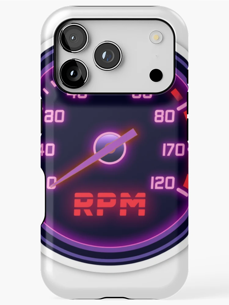 Thumbnail 1 of 4, iPhone Case, Retro Synthwave Tachometer RPM Redline Racing Sticker designed and sold by Gulele7.