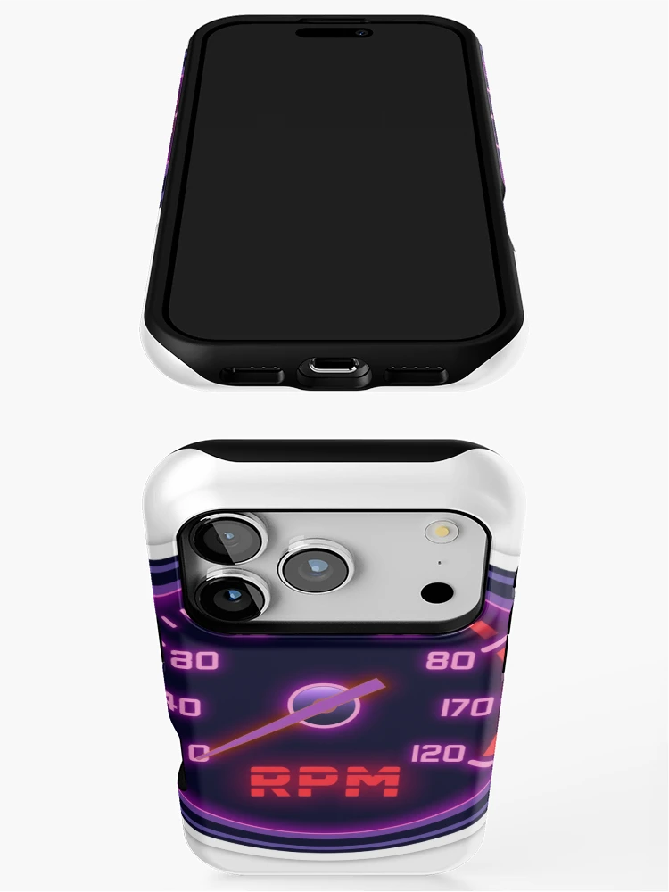 Thumbnail 3 of 4, iPhone Case, Retro Synthwave Tachometer RPM Redline Racing Sticker designed and sold by Gulele7.
