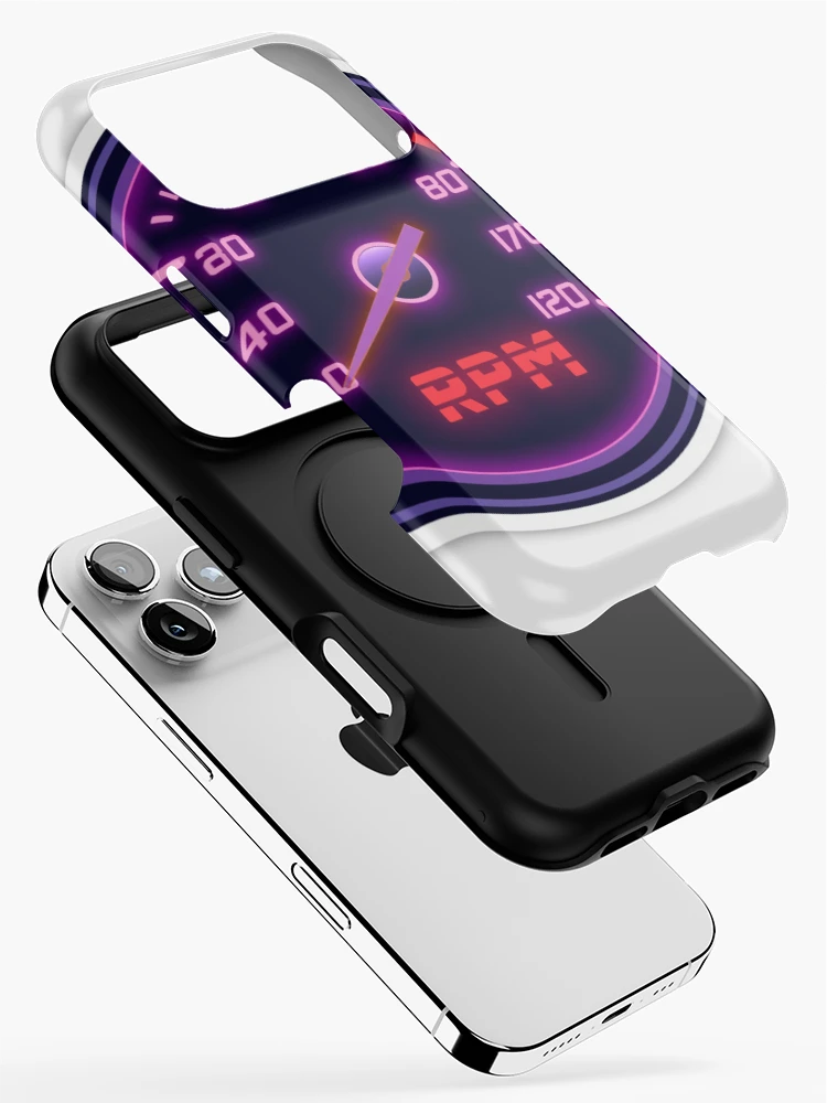 Thumbnail 2 of 4, iPhone Case, Retro Synthwave Tachometer RPM Redline Racing Sticker designed and sold by Gulele7.
