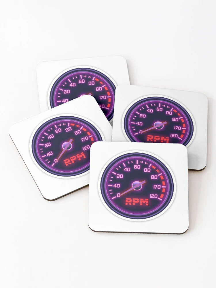 Thumbnail 1 of 5, Coasters (Set of 4), Retro Synthwave Tachometer RPM Redline Racing Sticker designed and sold by Gulele7.