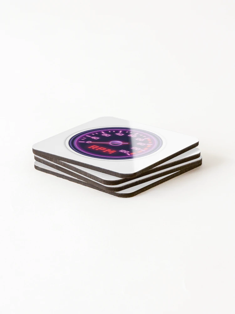 Thumbnail 4 of 5, Coasters (Set of 4), Retro Synthwave Tachometer RPM Redline Racing Sticker designed and sold by Gulele7.