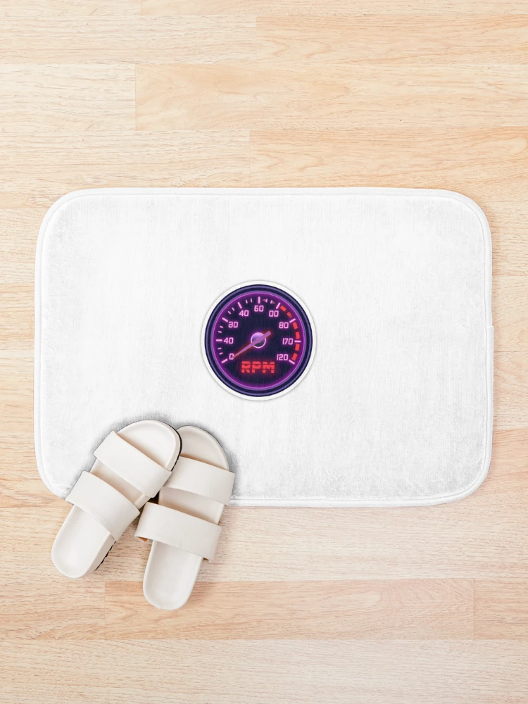 Thumbnail 1 of 6, Bath Mat, Retro Synthwave Tachometer RPM Redline Racing Sticker designed and sold by Gulele7.