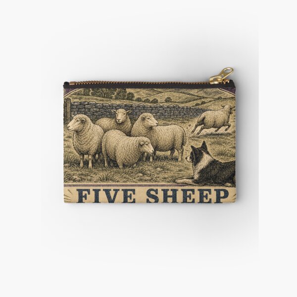 Aperçu de l'œuvre Five Sheep Six Opinions Moutons Drôles et Chien de Berger créée et vendue par BoosterShop.