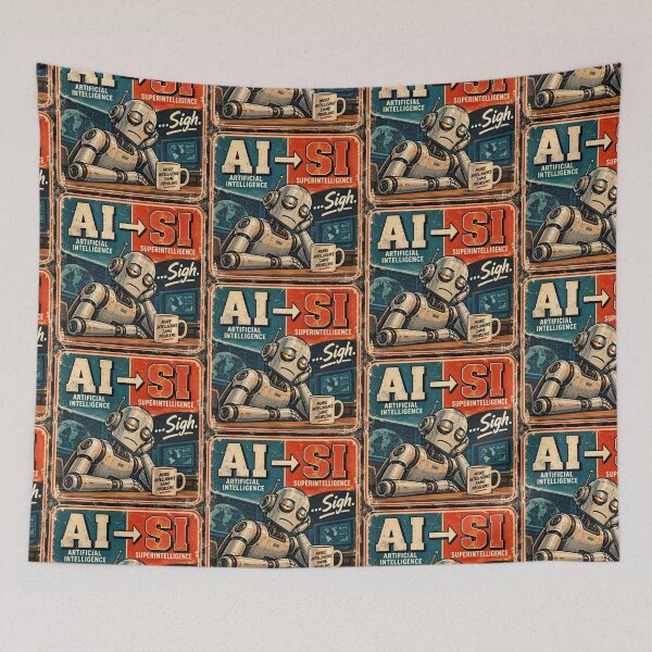 Item preview, AISI More Intelligence Same Problems – Funny AI Robot Vintage Poster designed and sold by Pop, Culture and Stuff.