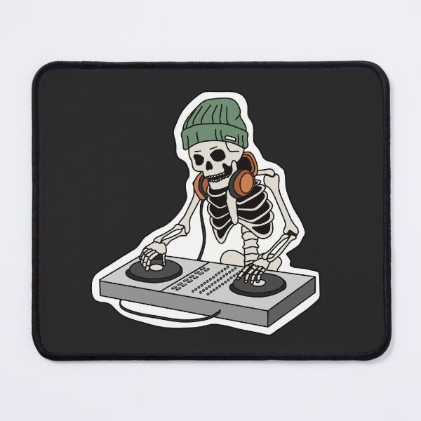 Item preview, DJ skeleton mixing music on turntables with headphones designed and sold by EDimension.