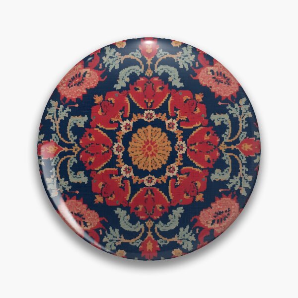 Item preview, Navy Blue Uzbek Suzani Carpet Pattern - Red & Gold Floral Neem Embroidery Tapestry designed and sold by GrinGalore.