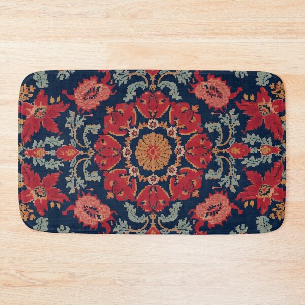 Item preview, Navy Blue Uzbek Suzani Carpet Pattern - Red & Gold Floral Neem Embroidery Tapestry designed and sold by GrinGalore.