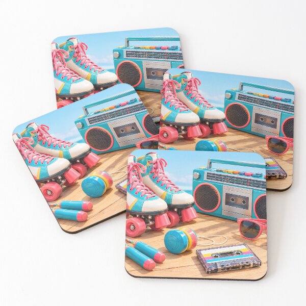 Item preview, 80s Retro Roller Skates and Boombox Summer Flatlay designed and sold by Koalangel.