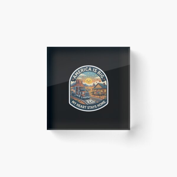 Item preview, America Is Big My Heart Stays Home Route 66 Trucker Emblem designed and sold by PoleksGraphics.