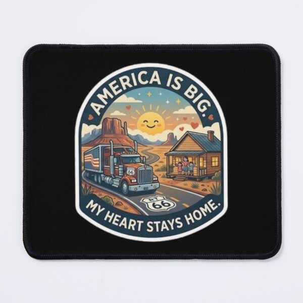 Item preview, America Is Big My Heart Stays Home Route 66 Trucker Emblem designed and sold by PoleksGraphics.