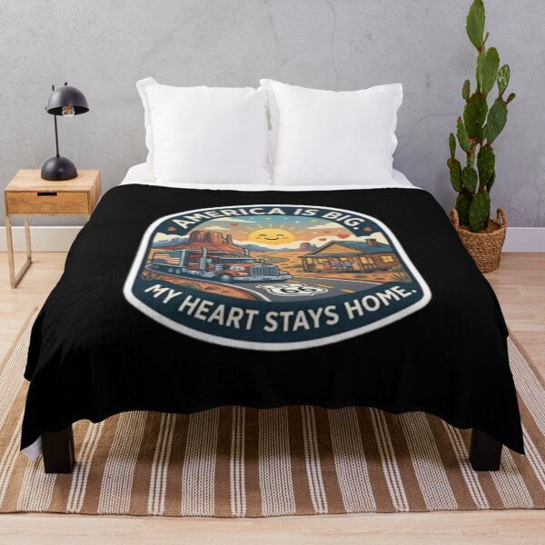Item preview, America Is Big My Heart Stays Home Route 66 Trucker Emblem designed and sold by PoleksGraphics.