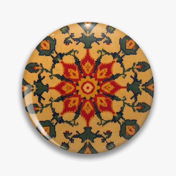 Item preview, Uzbekistan Suzani Vintage Oriental Carpet Pattern Yellow Floral Embroidery Art designed and sold by GrinGalore.