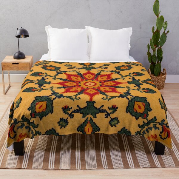 Item preview, Uzbekistan Suzani Vintage Oriental Carpet Pattern Yellow Floral Embroidery Art designed and sold by GrinGalore.
