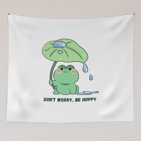 Item preview, Don't Worry Be Hoppy - Cute Cottagecore Frog with Leaf Umbrella designed and sold by Frafri92.