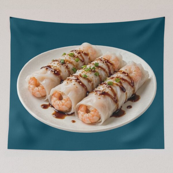 Item preview, Traditional Hong Kong Dim Sum Shrimp Rice Noodle Rolls Cheong Fun Illustration designed and sold by PetalsPaws.