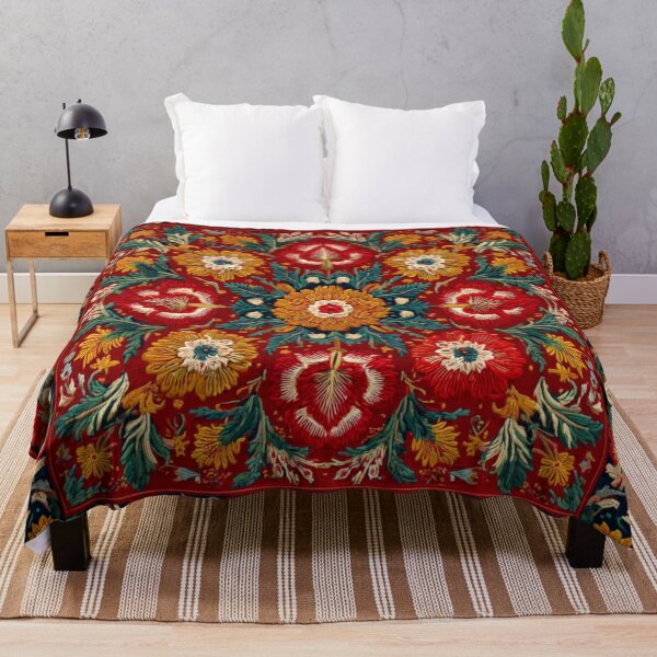 Item preview, Uzbek Crimson Floral Suzani Embroidery Pattern - Oriental Tapestry Art designed and sold by GrinGalore.