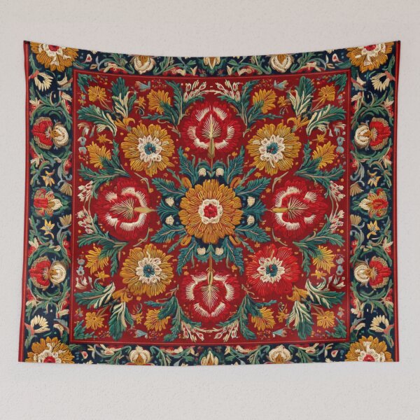 Item preview, Uzbek Crimson Floral Suzani Embroidery Pattern - Oriental Tapestry Art designed and sold by GrinGalore.