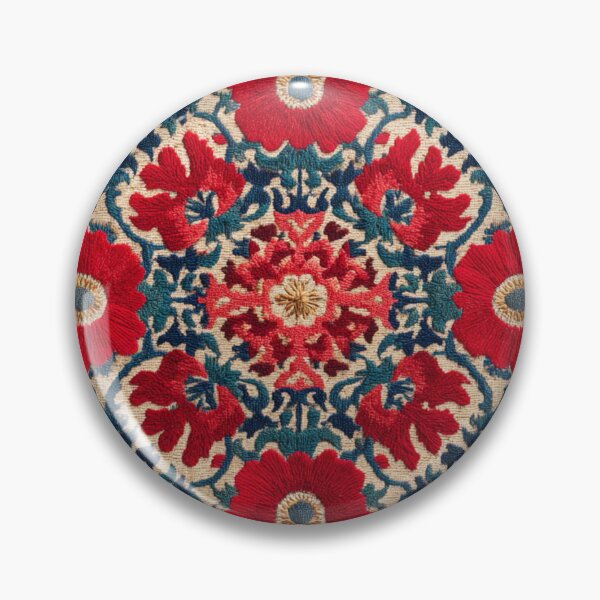 Item preview, Uzbek Red Poppy Suzani Embroidery Pattern - Oriental Floral Tapestry Art designed and sold by GrinGalore.