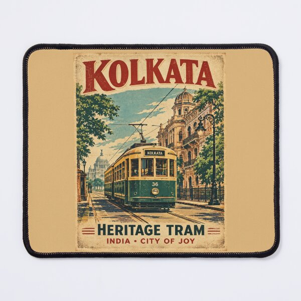 Item preview, Kolkata Heritage Tram Vintage Travel Poster | Retro India City of Joy Artwork designed and sold by Globalcitytees.