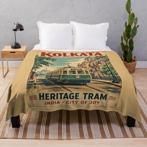 Item preview, Kolkata Heritage Tram Vintage Travel Poster | Retro India City of Joy Artwork designed and sold by Globalcitytees.