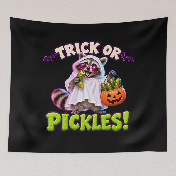 Item preview, Trick or Pickles! - Funny Halloween Ghost Raccoon designed and sold by ArtFeverShop.