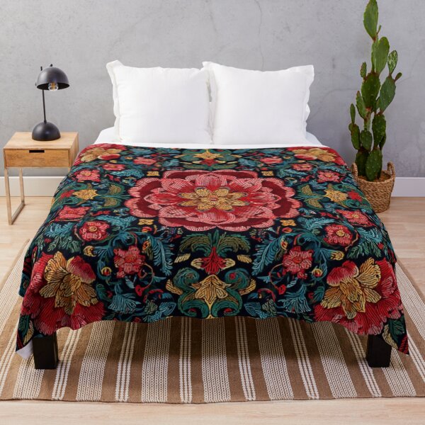 Item preview, Uzbek Midnight Blue Peony Suzani Embroidery Pattern - Oriental Tapestry Art designed and sold by GrinGalore.