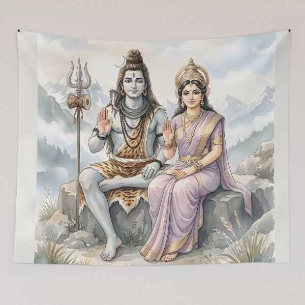 Item preview, Shiva Parvati Watercolor Painting designed and sold by hutofdesigns.