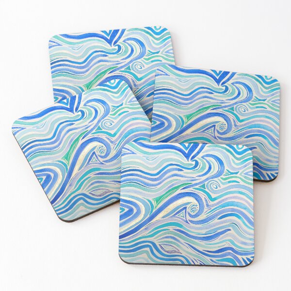Item preview, Abstract blue waves – watercolor with flowing lines designed and sold by Art by M.H..