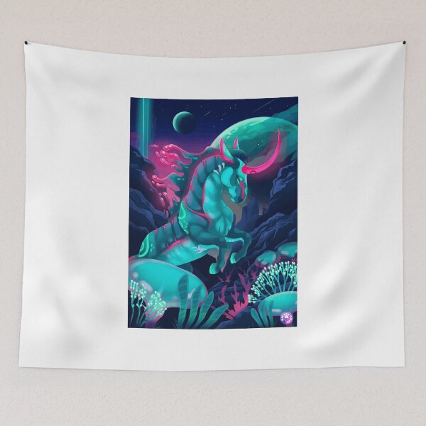 Item preview, Neon Space Unicorn in Alien Landscape designed and sold by lcnsdjstrtrystd.
