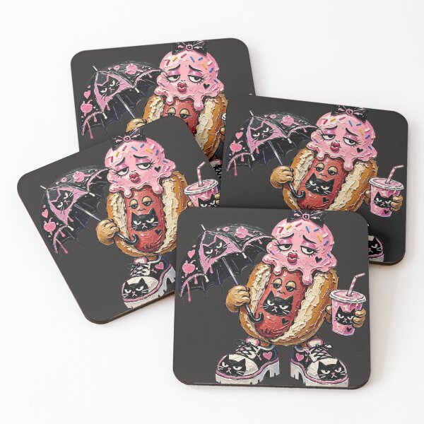 Item preview, Cute Goth Hot Dog with Pink Ice Cream and Black Cats designed and sold by LujziWorld.