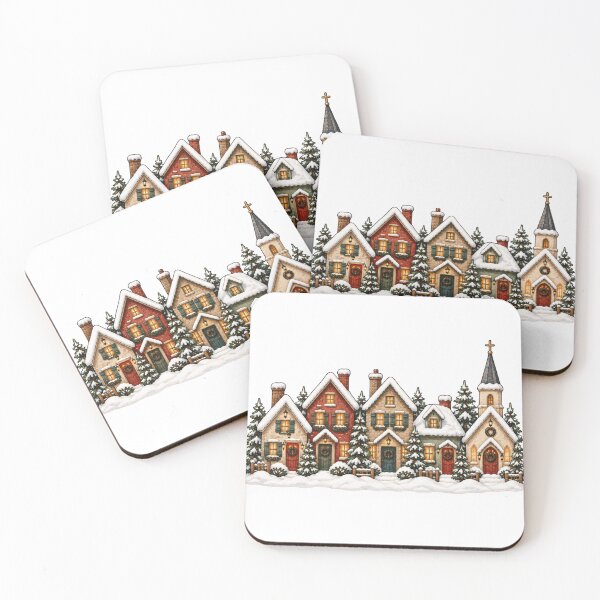 Item preview, Snowy Village Row Nordic Winter Christmas Art designed and sold by DreamelleStudio.
