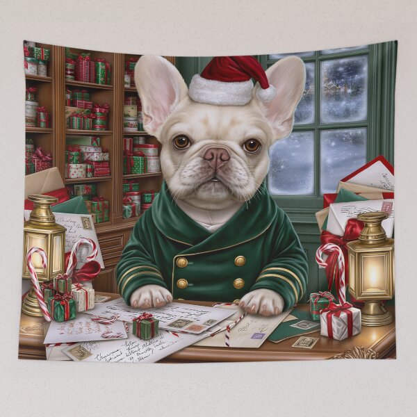 Item preview, Christmas Frenchie Postmaster – Vintage North Pole Bulldog Art designed and sold by cipoprimo.