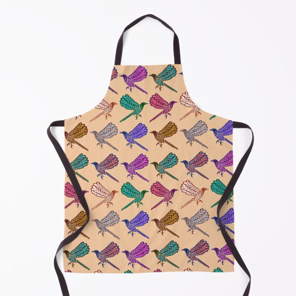 Aperçu de l'œuvre Oiseaux folkloriques colorés sur fond marron – Motif d'oiseaux bohème créée et vendue par Christina Angele Design.