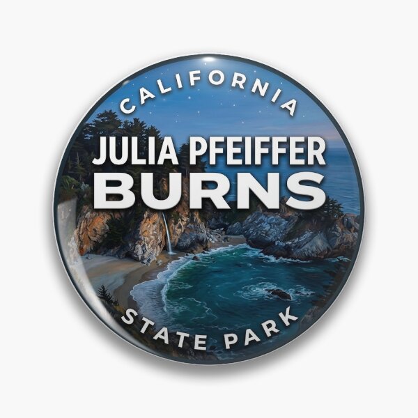 Item preview, Julia Pfeiffer Burns State Park California Blue Hour Round Badge Sticker designed and sold by DetourDgn.