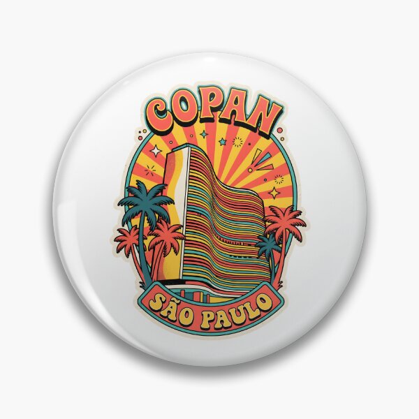 Item preview, Edificio Copan Sao Paulo Brazil Retro Vintage Sunset Badge designed and sold by MyHappyArtShop.