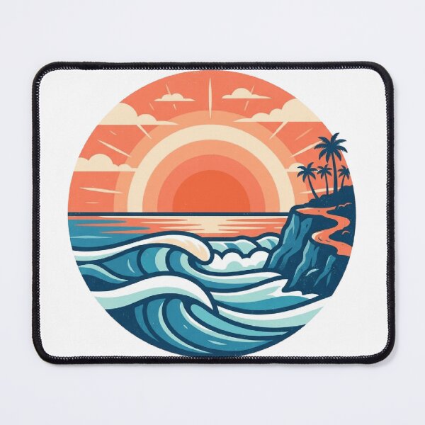 Artikelvorschau, Retro Sunset Ocean Waves California Coastal Landscape entworfen und verkauft von mood-draftsman.