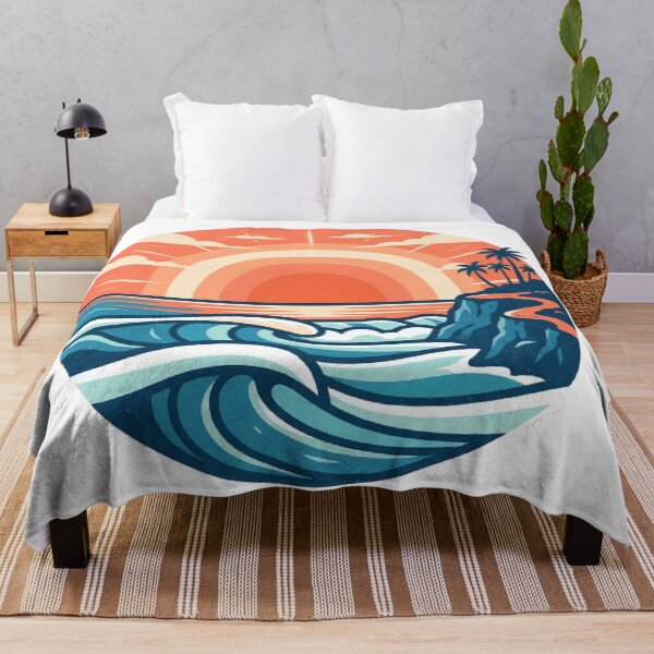 Artikelvorschau, Retro Sunset Ocean Waves California Coastal Landscape entworfen und verkauft von mood-draftsman.