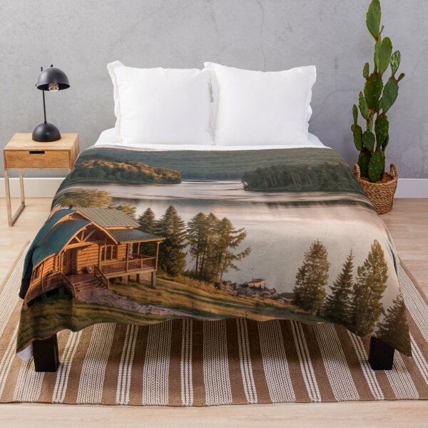 Item preview, Lakeside Cabin at Golden Hour - Mountain Retreat Serenity designed and sold by nhk999.