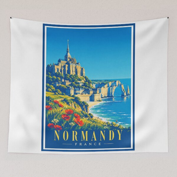 Item preview, Normandy France Vintage Travel Poster designed and sold by eonvisuals.