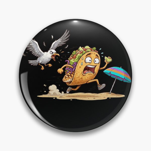 Artikelvorschau, Funny Running Taco Escaping Aggressive Seagull Beach Cartoon entworfen und verkauft von mood-draftsman.