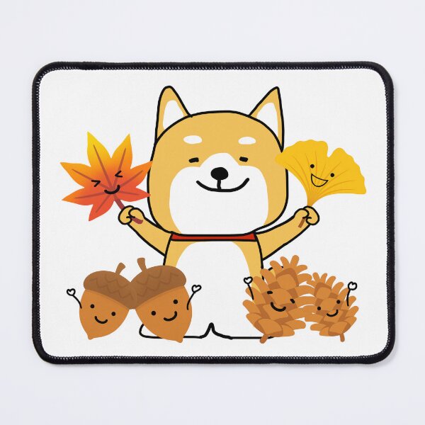 Item preview, Shiba Inu posing with a smile with autumn leaves and nuts designed and sold by neriko.