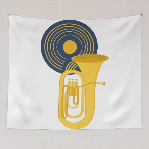 Item preview, Golden Tuba & Rhythm | Bauhaus Music Art | Mid Century Modern Brass Instrument Decor | Geometric Tuba Print designed and sold by Studio pod Burom.