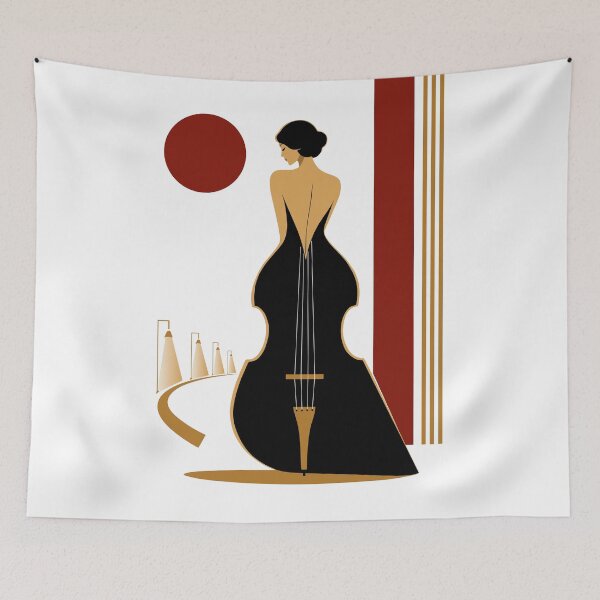 Item preview, Art Deco Double Bass Woman Print | Jazz Music  Art | Bauhaus Inspired Female Musician Print | Elegant Modern Decor designed and sold by Studio pod Burom.