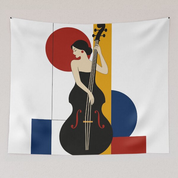 Item preview, Woman Double Bass Art Print, Female Bassist Print, Bauhaus Music Art, Jazz Musician Decor, Double Bass Player Gift, Mid Century Modern Print designed and sold by Studio pod Burom.