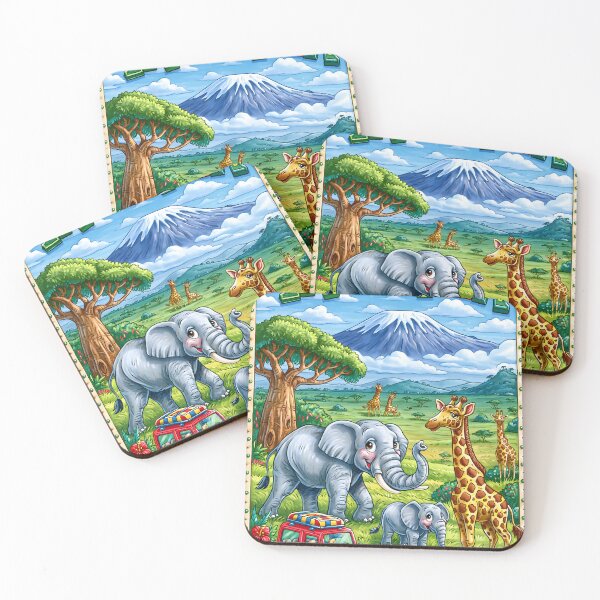 Item preview, Colorful Wildlife Scene from Tanzania with Elephants designed and sold by Artessie.