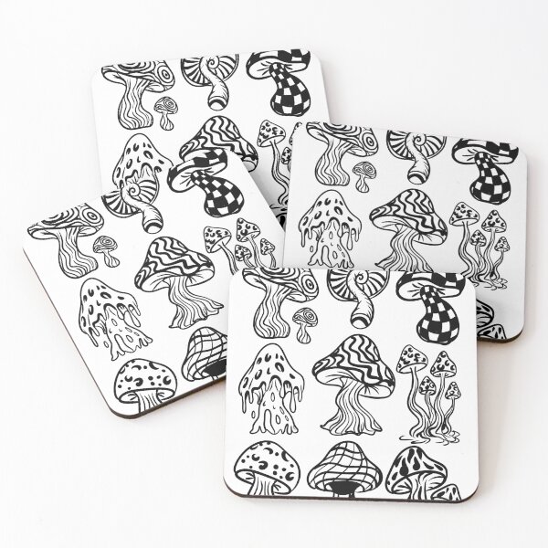 Item preview, Psychedelic Mushrooms Sticker Pack — Trippy Black and White Line Art designed and sold by LYAN-STORE.