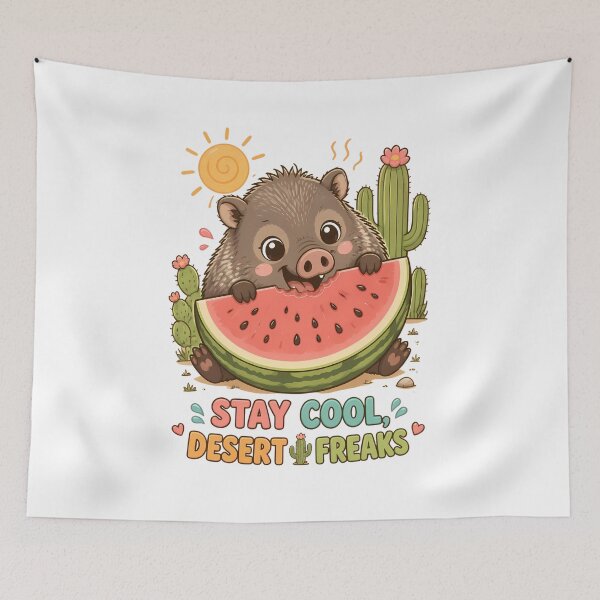 Item preview, Stay Cool, Desert Freaks – Cute Javelina Eating Watermelon designed and sold by Art-Arcade6.
