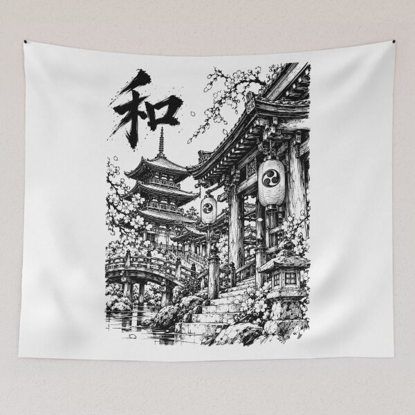 Item preview, Japanese Temple Courtyard Under Sakura designed and sold by bapupa.