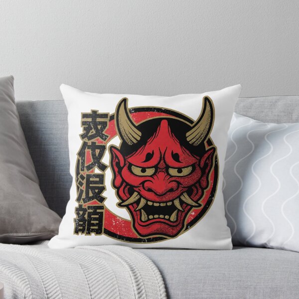 Item preview, Retro Red Oni Mask with Gold Horns - Vintage Japanese Demon Tattoo Flash - Distressed Yokai Vector Art designed and sold by cannsuh.
