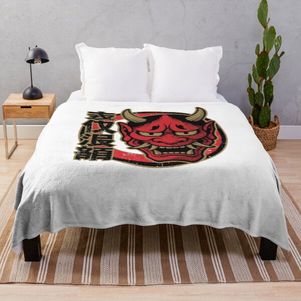 Item preview, Retro Red Oni Mask with Gold Horns - Vintage Japanese Demon Tattoo Flash - Distressed Yokai Vector Art designed and sold by cannsuh.